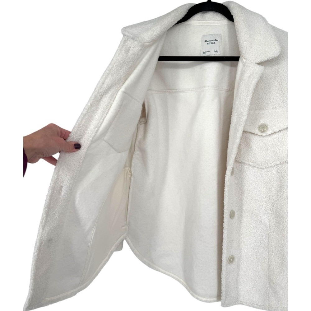 Abercrombie Fitch Women's Sherpa Fleece Shirt Jacket Shacket Cream Size Small - Picture 8 of 13